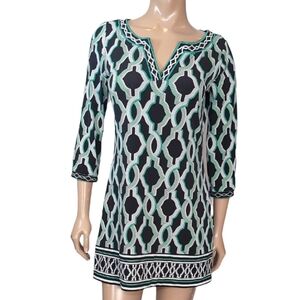 White House Black Market Mod Tunic Dress Black Green Womens Small Embroidered